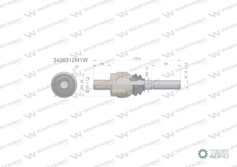 Przegub kierowniczy 175,5mm- M20x1,5; M18x1,5 3426312M1 WARYŃSKI
