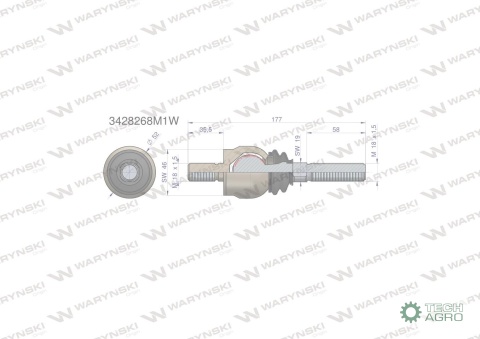 Przegub kierowniczy 177mm- M18x1,5; M18x1,5 3428268M1 Waryński