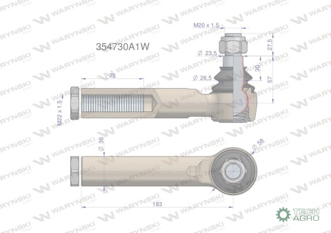 Przegub kierowniczy M22x1.5 354730A1 WARYŃSKI