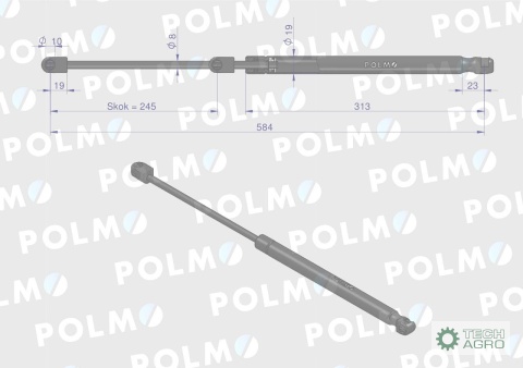 Siłownik szyby tylnej L max. 584mm 65421002 1-99-976-047 STEYR POLMO