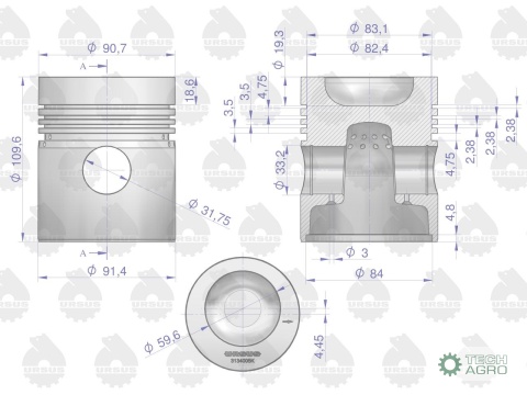 Tłok silnika UR030601 3134005K MF3 ORYGINAŁ URSUS