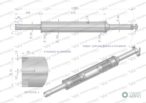 Tłumik 1128mm 3029104M1 4.8kg MF3 C-3603P (prosty) INOX WARYŃSKI