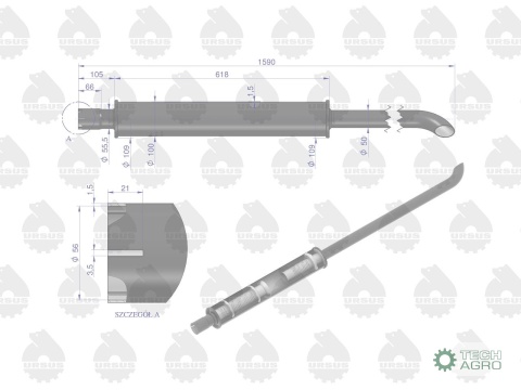 Tłumik 1590mm 6kg MF4 EMALIA ORYGINAŁ URSUS
