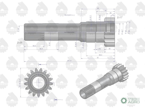 Wałek sprzęgła II stopień Z-17 MF3 RM-1868531M1. 1868528M91 ORYGINAŁ URSUS