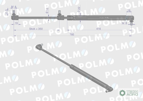 Siłownik L max. 785mm 3782975M1P MASSEYFERGUSON POLMO