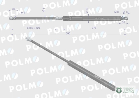 Siłownik drzwi L max. 505mm 4403123P DEUTZ POLMO