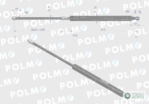 Siłownik szyby przedniej szyby tylnej Lmax. 570mm 47126774P CASE IH NEW HOLLAND POLMO