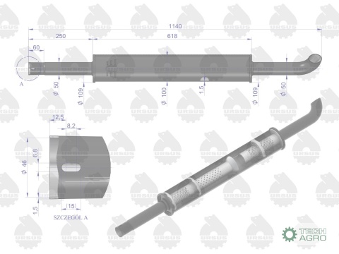 Tłumik okrągły 1140mm 5kg C-360 EMALIA ORYGINAŁ URSUS