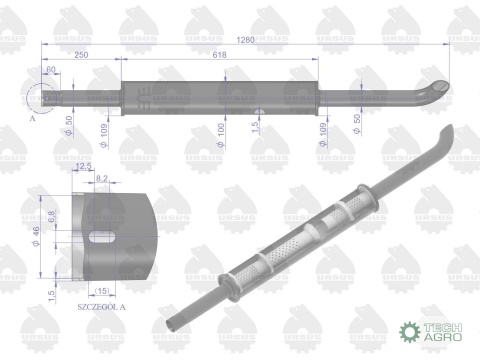 Tłumik okrągły długi 5.4kg 1280mm C-360EMALIA ORYGINAŁ URSUS