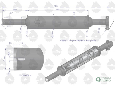 Tłumik okrągły krótki 865 mm 4.5kg C-330 (prosty) ORYGINAŁ URSUS