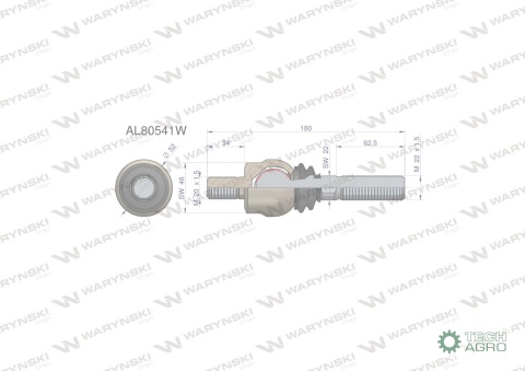 Przegub kierowniczy 180mm- M20x1,5; M22x1,5 AL80541 WARYŃSKI
