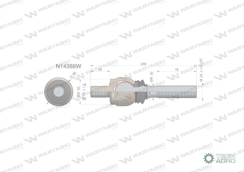 Przegub kierowniczy 208mm - M22x1,5; M24x1,5L N14388 WARYŃSKI