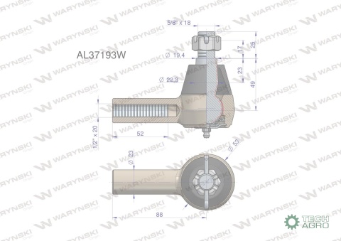 Przegub kierowniczy 88mm - 1/2" AL37193WARYŃSKI