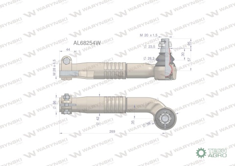 Przegub kierowniczy lewy 269mm- M28x1,5AL68254 WARYŃSKI
