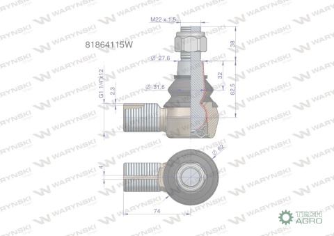 Przegub kierowniczy prawy 1.1/4" 81864115 WARYŃSKI