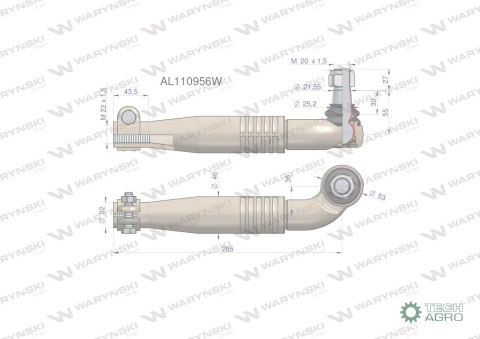 Przegub kierowniczy prawy 285mm- M22x1,5 AL110956 WARYŃSKI