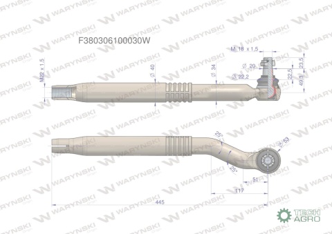 Przegub kierowniczy prawy M22 x 1.5 F380306100030 WARYŃSKI
