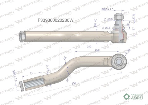 Przegub kierowniczy prawy M24x1.5 F339300020280 WARYŃSKI
