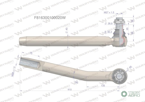 Przegub kierowniczy prawy M28x1.5 F816300100020 WARYŃSKI