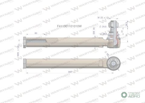 Przegub kierowniczy prawy/lewy 360mm- M26x1,5 F411301101010 WARYŃSKI