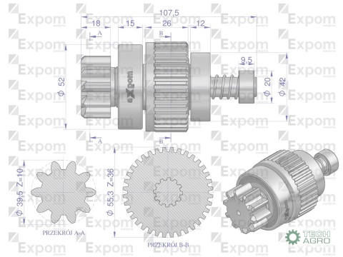 Zespół sprzęgający rozrusznika JOHN DEERE typu Magneton 9142740 Blue Line EXPOM KWIDZYN