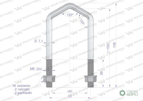 Jarzmo, Cybant Romb, M8 45x100, 3043100070, 30520004, Waryński