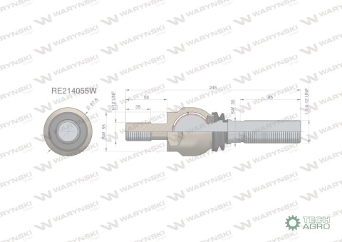 Przegub kierowniczy 245mm- 1-12; 1 1/4-12 RE161023 , RE214056 WARYŃSKI