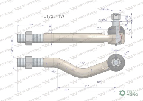Przegub kierowniczy lewy 367mm - 1 1/4"RE173541 WARYŃSKI