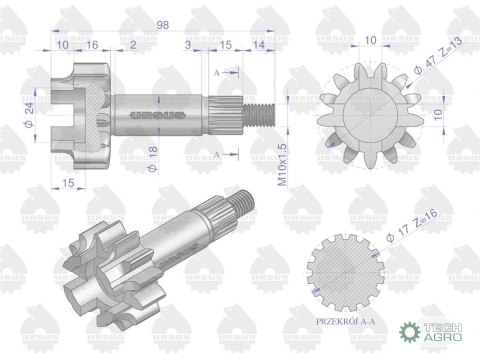 Koło zębate z wałkiem napędu pompy hydraulicznej C-360 ORYGINAŁ URSUS Koło zębate z wałkiem napędu pompy hydraulicznej C-360 ORYGINAŁ URSUS