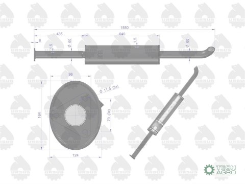 Tłumik prosty długi 1550mm 8kg C-385 EMALIA ORYGINAŁ URSUS Tłumik prosty długi 1550mm 8kg C-385 EMALIA ORYGINAŁ URSUS