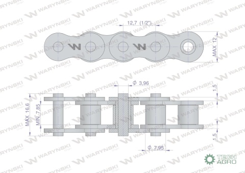 Łańcuch rolkowy wzmocniony 08A-1 ANSI A40 (R1 1/2) 5m Waryński