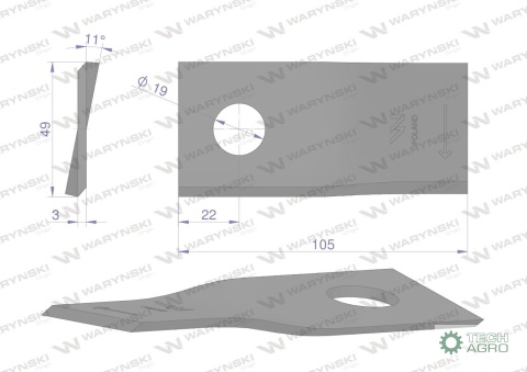 Nóż, nożyk kosiarka 105X48X3X19 prawy zastosowanie 9041778 Niemeyer WARYŃSKI ( sprzedawane po 25 )