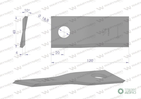 Nóż, nożyk kosiarka 120X48X4X18,5 prawyzastosowanie 111725 Fella WARYŃSKI ( sprzedawane po 25 )