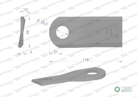Nóż. nożyk kosiarka prawy 116x48x4mm otwór 20.5 zastosowanie 6804720 Kuhn WARYŃSKI ( sprzedawane po 25 )