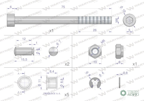 Zestaw montażowy linek do joysticka na widełki (INIK-631023), Waryński