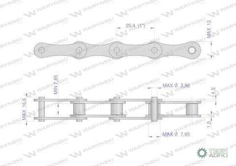 Łańcuch rolkowy L208A-34PZ zastosowanieClaas 600981. 600981.0. 0006009810 Waryński