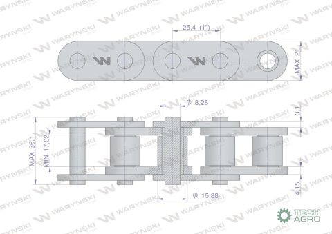 Łańcuch rolkowy prosta płytka 16B-1 (R11) 5 m Waryński