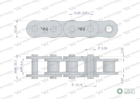 Łańcuch rolkowy wzmocniony 10A-1 ANSI A50 (R1 5/8) 2.5m Waryński