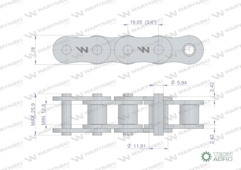Łańcuch rolkowy wzmocniony 12A-1 ANSI A60 (R1 3/4) 2.5m Waryński