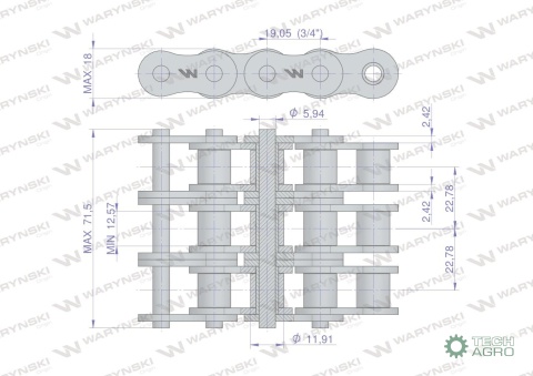 Łańcuch rolkowy wzmocniony 12A-3 ANSI A60 (R3 3/4) 5 m Waryński