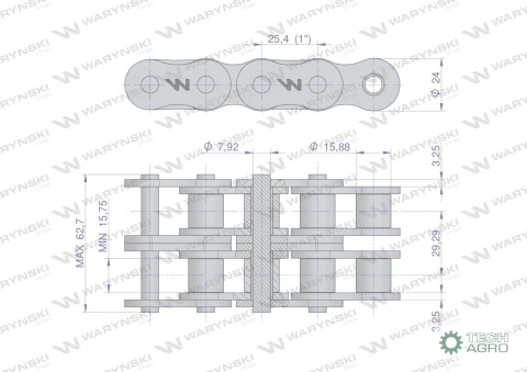 Łańcuch rolkowy wzmocniony 16A-2 ANSI A80 (R2 1) 5 m Waryński