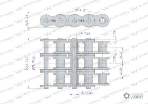 Łańcuch rolkowy wzmocniony 16A-3 ANSI A80 (R3 1) 5 m Waryński