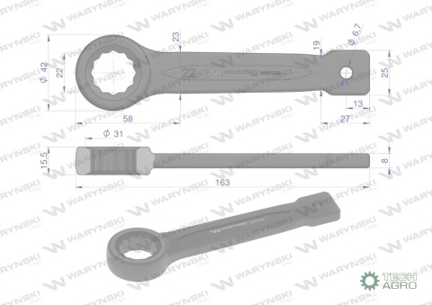 Klucz oczkowy do pobijania 22 mm Waryński