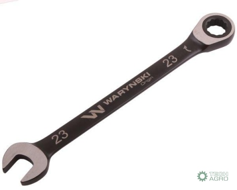 Klucz płasko-oczkowy 23 mm z grzechotką72 zęby standard ASME B107-2010 Waryński