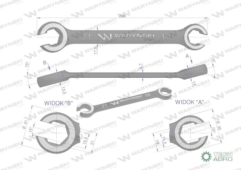 Klucz płasko oczkowy otwarty 21 x 19 Waryński