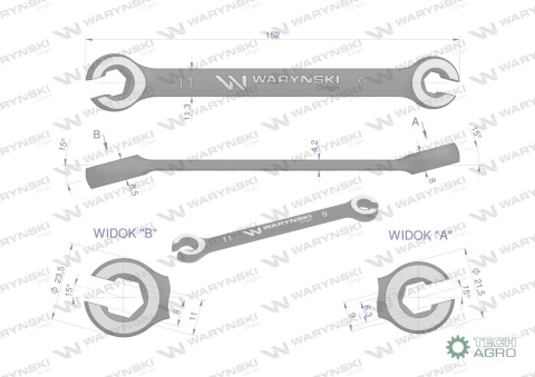 Klucz płasko oczkowy otwarty 9 x 11 Waryński