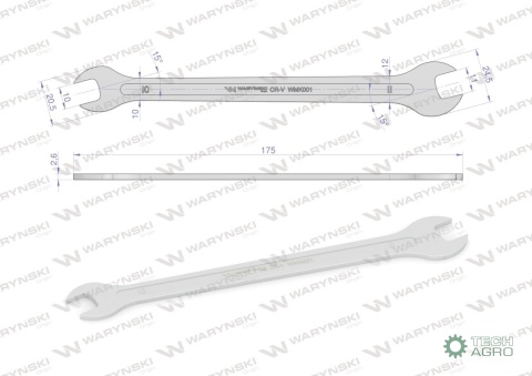 Klucz ultra płaski 10 x 11 mm, CrV Waryński