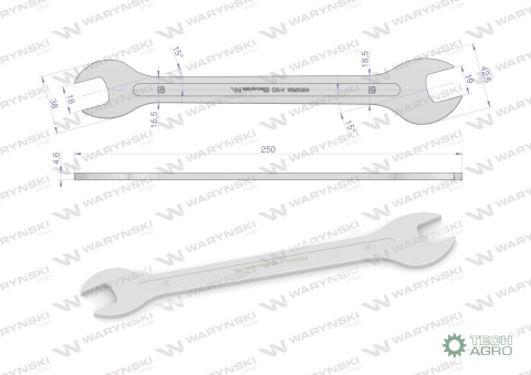 Klucz ultra płaski 18 x 19 mm, CrV Waryński