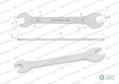 Klucz ultra płaski 22 x 24 mm, CrV Waryński