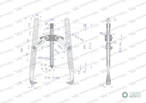 Ściągacz do łożysk dwuramienny 50-500 Waryński